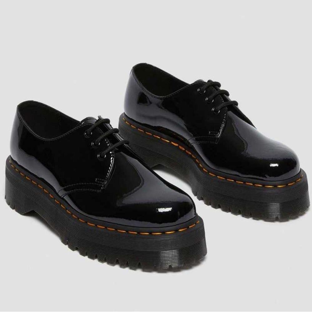 Dr. Martens Black 1461 Patent Leather Platform Quad Oxford Loafers size 6 women